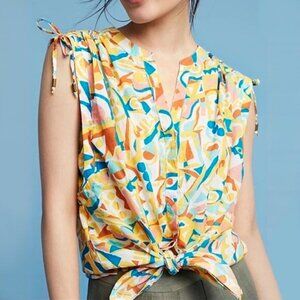 Anthropologie Danielle Kroll Brooklynite Blouse Oversized Cap Sleeve Cottage